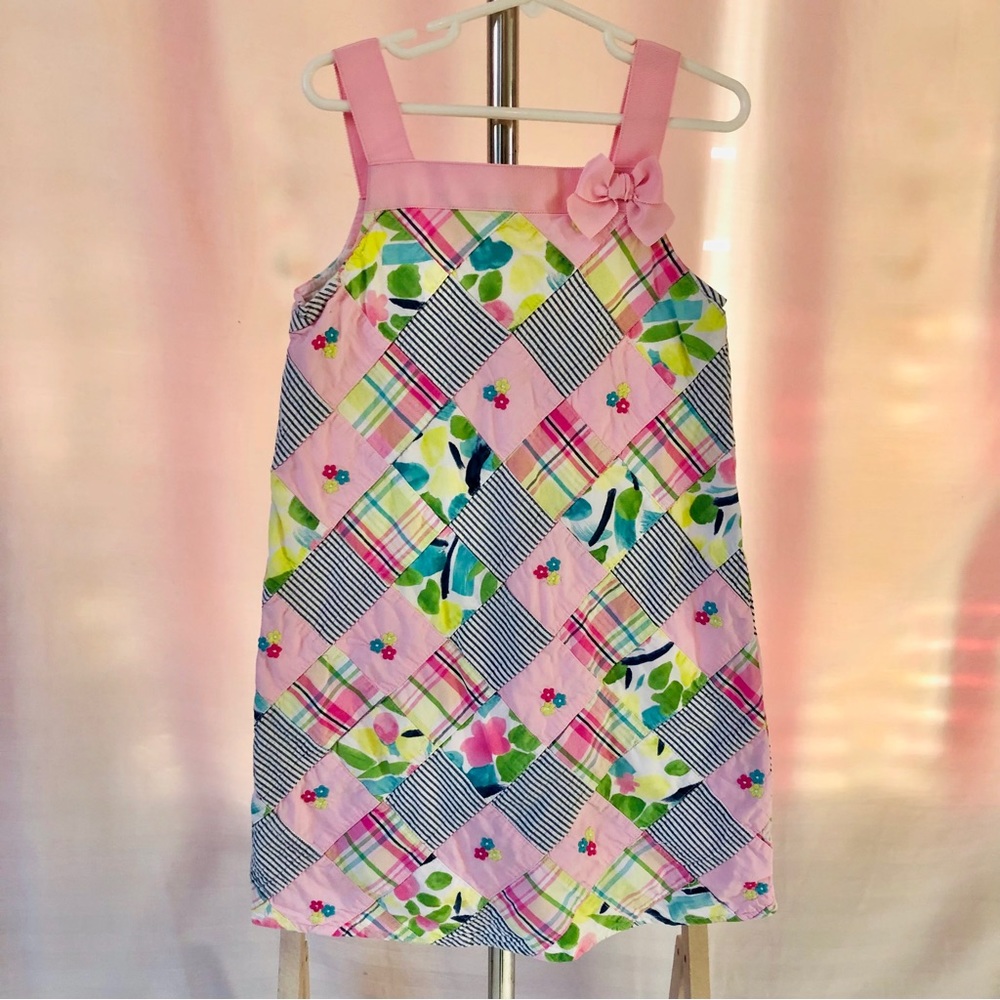 Gymboree Girls Size 7 Patchwork Dress Ribbon Trim Cotton